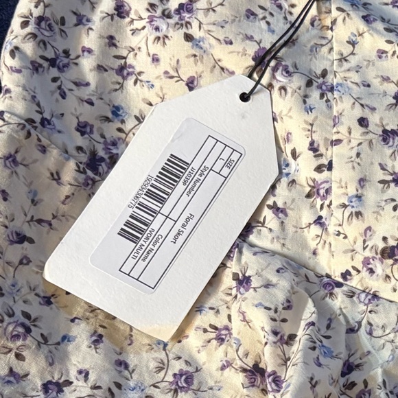 Floral Print Mini Skort - Cream with Purple Blossoms - Picture 3 of 3